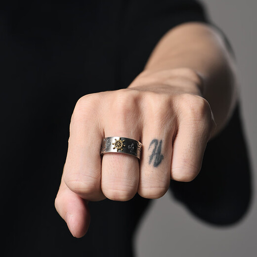 Mingyang Decorative Sea 925 Silver Anchor Ring Men's Trendy Personality Original Design Single Ring Fashionable and Versatile Open Index Finger Ring Anchor Open Ring (Size Adjustable)