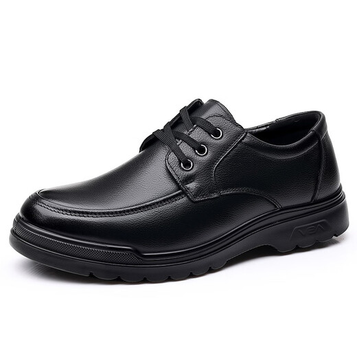 Dragonfly brand men's leather shoes men's genuine leather dad shoes soft sole soft surface business casual shoes middle-aged and elderly shoes breathable spring style cowhide black 42