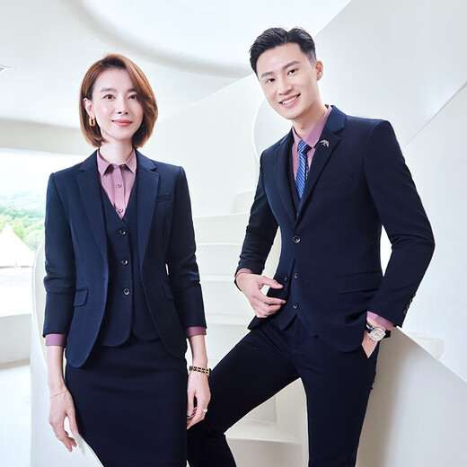 Lidu Yichen Professional suit Spring and Autumn Men's and Women's Outer Suit Workwear 698 Dark Blue Men's Suit + Men's Pants 2XL