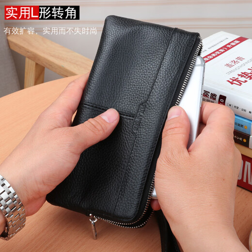 Kangourou (Kangourou) Portefeuille masculin Long Zipper réel Small Sac à main pour le sac de téléphone mobile en cuir doux pour hommes Sac Multi-fonction Multi-fonction Sac d'embrayage pour hommes Black Small (taille 20 * 10)