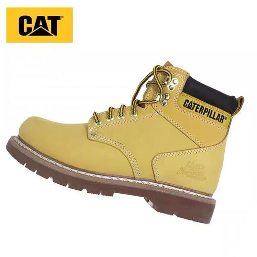 卡特 CAT男鞋水晶底户外机车百搭工装鞋高帮厚底头层牛皮大黄靴 627金黄钢头款 标准皮鞋码数 42