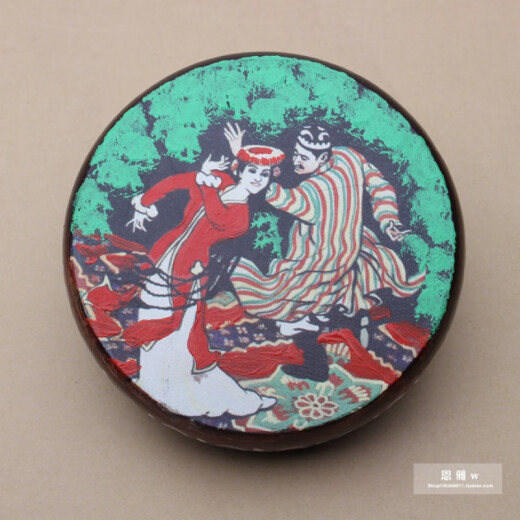 
Beijing-rhyme Xinjiang ethnic musical instrument Uyghur solid wood cowhide drum standard Xinjiang hand drum colored pattern random/15 cm