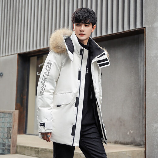 
Yalu new winter down jacket for men's winter mid-length duck down thickened fur collar business hooded new jacket trendy NR black YU807V12190 L 175