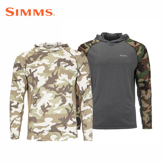 SIMMSsimms Summer Sun Protection Clothing M s SolarVent Hoody Lure Fly Fishing Hooded Fishing Clothing Khaki Camouflage M