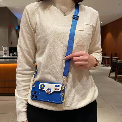 Lieehaen Apple Girl Mobile Case Crossbody Coin Wallet Cute Klein New Year's Wine Red Cartoon Mute Card Bag Sac Carte + Crossbody Lanyard - Klein 6,7 pouces - Exclusif pour Apple iPhone14Plus