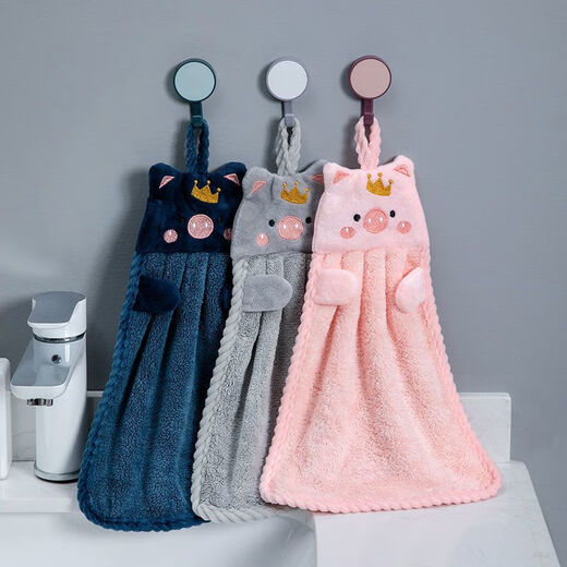 Cartoon Hand Towel Thickened Hanging Towel Kitchen Children's Hand Wipe Absorbent Bathroom Household Cute Piggy Drying Hand Towel White-1 Pack No Specifications