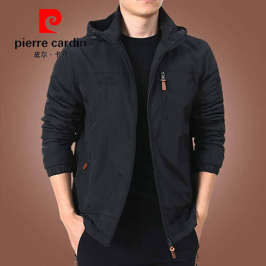 Pier Cardin Herrenjacke Herbst Casual Jacket Herren Spring Herrenkleidung 2025 Neue Herbst -Top 9898 [Schwarz] Abnehmbare Kappe - kein zusätzlicher Preis plus Samt M 170spezifikationen (120jin [Jin entspricht ca. 0,5 kg]))