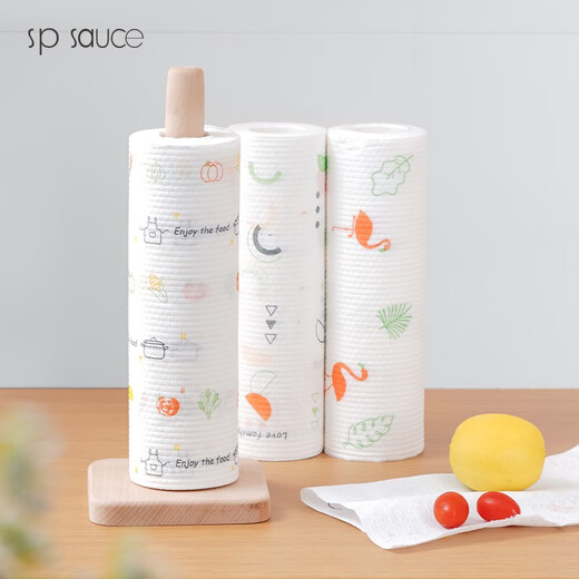 SP SAUCE lazy rag kitchen disposable rag wet and dry use oil-absorbing and water-absorbing no-wash dishcloth washable non-woven fabric lazy rag printed style fresh kitchenware-5 rolls