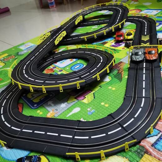 Children's track car toys boys four-wheel drive runway electric remote control racing car birthday gift 3-6-10 years old 8-12 4.1 meters racing track [double + dual mode model] electric + hand crank + 2 cars