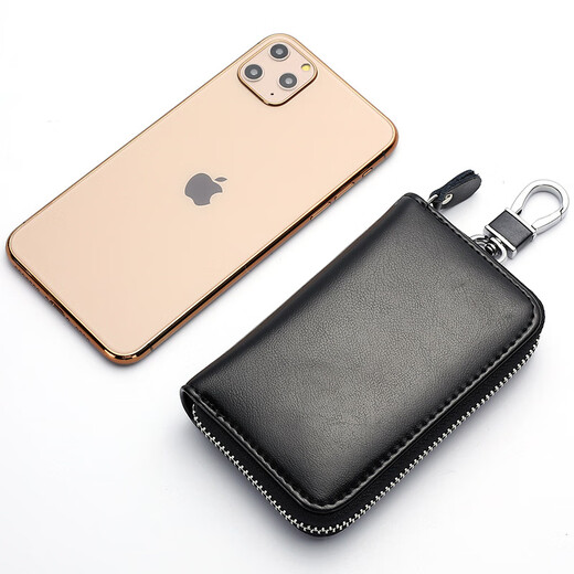 百鸣威2025新款拉链大容量钥匙包男真皮多功能实用汽车锁匙包牛皮钥匙袋 黑色(12扣)