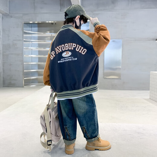 THINKPIRE Boys' Padded Jackets Children's Baseball Uniforms Autumn Clothes for Big Boys Men's Clothes 2025 Winter Boys' Clothes Jacket Tops Gray Size 160 Recommended Height 150CM