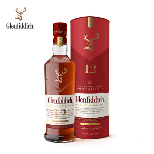 格兰菲迪（GLENFIDDICH）天使雪莉12年苏格兰单一麦芽威士忌洋酒礼盒700ml 礼物送礼