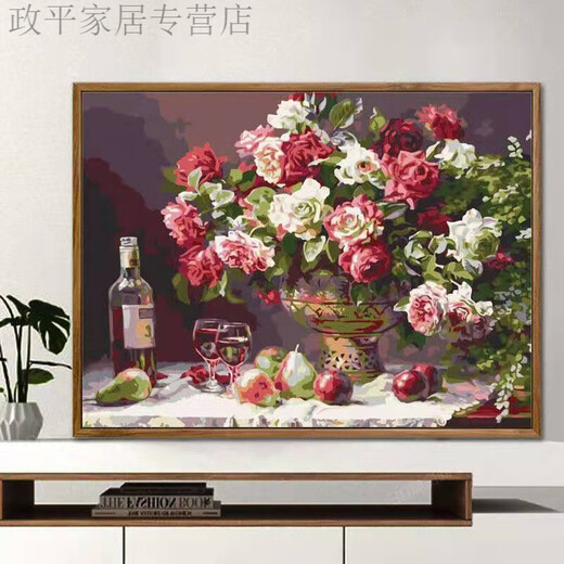 数字油画定制创意 diy数字油画手工填色成人减压手绘涂色植物花卉装饰油画 风华正茂 684粉月季花 40*50钉好内框配外框+画架