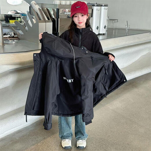 
Pudding fish girls jacket children's jacket autumn and winter clothes, medium and large children Korean casual top three-in-one fashionable girls top 983 jacket spring and autumn jacket + inner liner 170