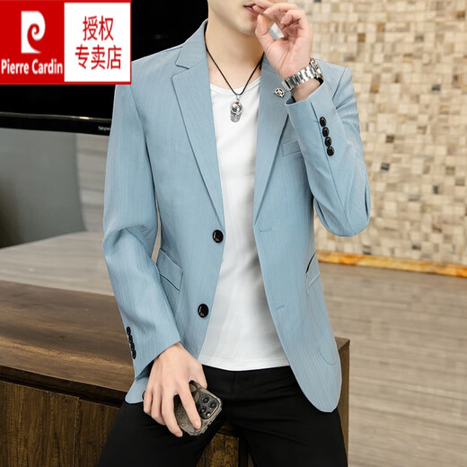 皮尔卡丹春秋季仿毛呢子西服男士外套加厚单西韩版修身上衣潮流帅气小西装 692深灰色【常规】西服 L
