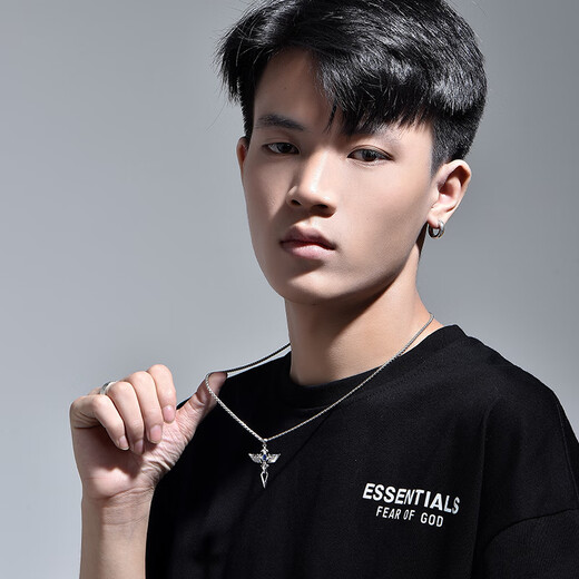 Mingyang Decorative Sea can be engraved 925 sterling silver angel wings necklace men's trendy cross pendant birthday gift for boyfriend angel wings sterling silver pendant + steel chain-60cm