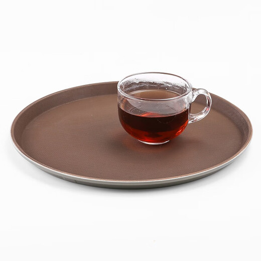 Zhenxi large tray rectangular round tray non-slip tea tray plastic tray hotel serving tray food serving tray PP round tray brown 35cm