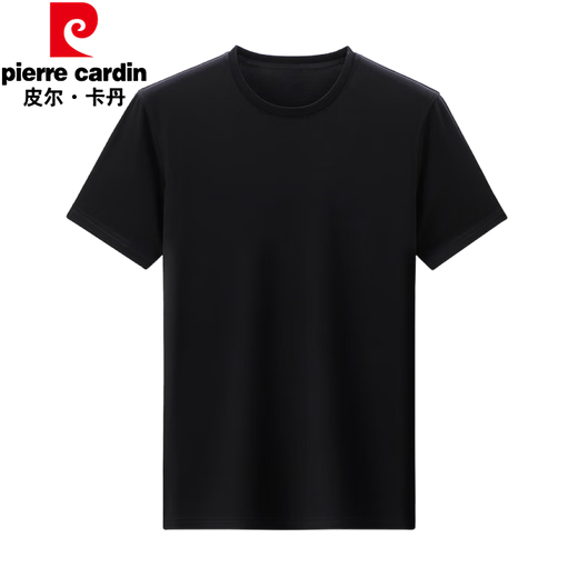 Pierre cardin summer new short-sleeved T-shirt men's round neck T-shirt thin solid color pure black versatile half-sleeved top sweat shirt knitted 733 white L 170