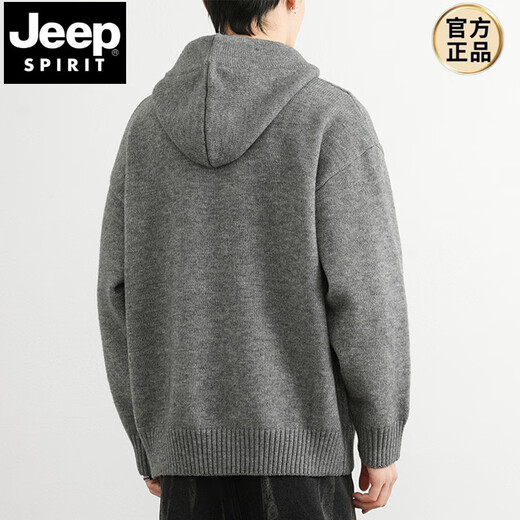 JEEP SPIRIT套头连帽毛衣男秋冬季外套2024新款纯色针织衫内搭男软糯百搭毛衫 深灰 L 约115-125斤可穿