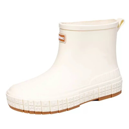Simei Modische japanische Regenstiefel für Damen, kurze Regenstiefel für Arbeiten im Freien, wasserdichte rutschfeste Gummischuhe, flache Schlupfschuhe, modische Damen rutschfeste wasserdichte Regenstiefel, Größe 38, mit Innensohle, Standardgröße, weiß