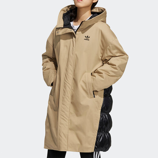 阿迪达斯 （adidas）官方舰店三叶草羽绒服外套女装冬季新款户外保暖防风运动休闲夹克 HF1585卡其色黑色拼接 XL