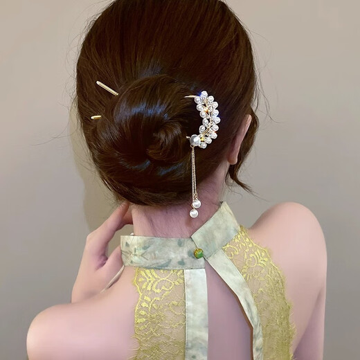 Muruo Ancient Style Imitation Pearl Pendant Hairpin Simple Modern Ball Hair Updo Artifact Super Fairy Hair Ornament Feather Tassel U-shaped Hairpin