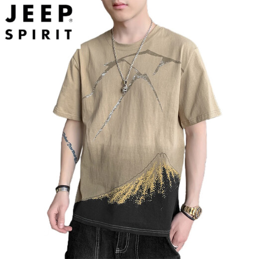 JEEP SPIRIT summer new cotton short-sleeved T-shirt men's loose casual half-sleeved T-shirt base shirt youth versatile top 829-white M