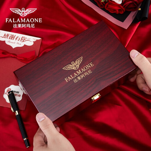 FALAMAONE Brand Boîte à cadeau de portefeuille de ceinture masculine Ensemble de boucle automatique en cuir authentique pour le cadeau de la fête des pères d'anniversaire des garçons portefeuille pratique + ceinture [Cadeau en bois massif haut de gamme]