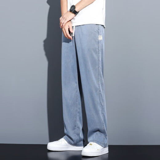 Lomon Summer Ice Silk Style Tensel Jeans Men sueltos Pantalones de pierna ancha de pierna ancha