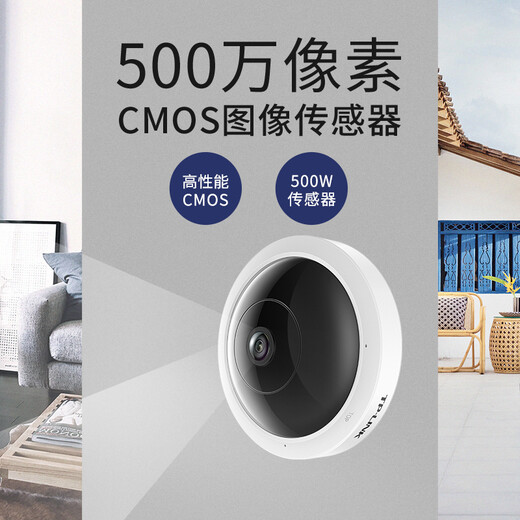 普联（TP-LINK）全景鱼眼智能摄像头poe网线供电 家用监控器360度带夜视 手机远程可对话吸顶室内无线安防 IPC55AE