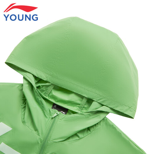 Li Ning children's sports windbreaker boys 2025 spring and summer new cardigan hooded thin sun protection clothing stone moss green 45-3 120