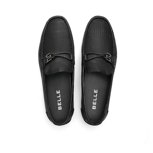 Belle pedals genuine leather bean bean loafers men's spring and summer breathable comfortable casual leather shoes driving shoes A1106BM3 black 40 (250mm)