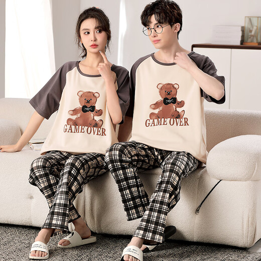 Langsha Paar Kleid Pyjamas Männer und Frauen Frühling und Sommer kurzärmelige lange Hosen dünne Baumwollhauskleidung Mädchen Sommerstudentanzug