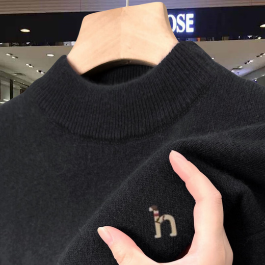 哈吉斯秋冬季男士半高圆领衣中青年休闲针织打底衫 9906黑灰 2XL