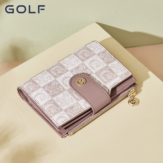 GOLF Golf Women's Card Bag Fashion Printed Coin Wallet Women's Multi-Card Vertical Card Bag Short Women's ID Bag Smoke Pink with Rice Apricot