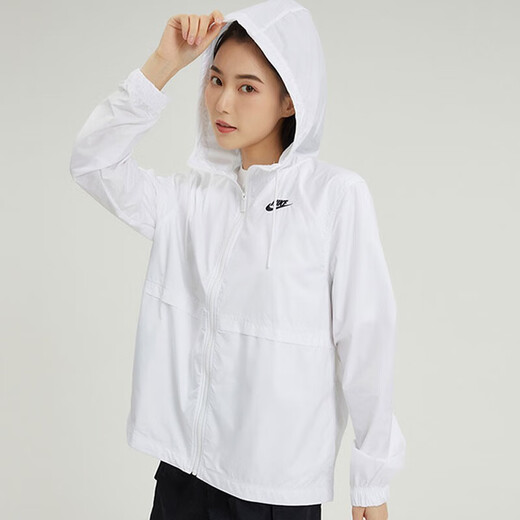 耐克（NIKE）外套女装夏季运动服宽松连帽休闲夹克梭织开衫上衣DM6180 DM6180-100白色  XL