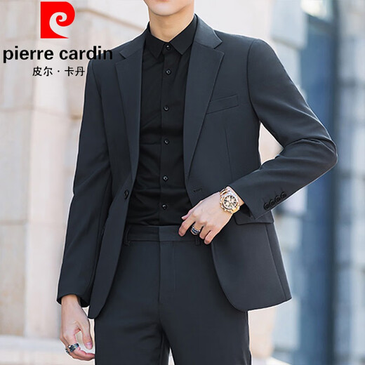 Pierre Cardin men's brown suit spring and autumn slim handsome casual small suit jacket men's Korean style trendy wedding top apricot suit + pants + white shirt M