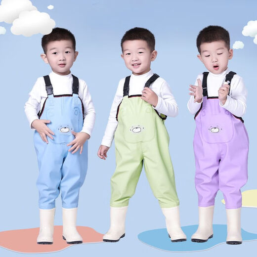 Children's play clothes, one-piece waders, kindergarten waterproof clothes, children's rain boots, men's and women's fishing rain pants, beach children-yellow overalls with pockets 24-shoe inner length 15cm