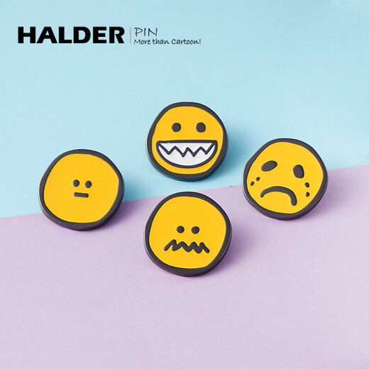 Herodi distressed expression, dazed smile, tangled and crying metal brooch, schoolbag decoration soybean badge, smile 2.2X2.2cm alloy badge
