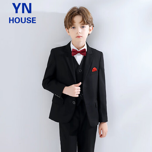 衣诺坊儿童西服套装演出服黑色西装男童主持人礼服 黑色套装  140码