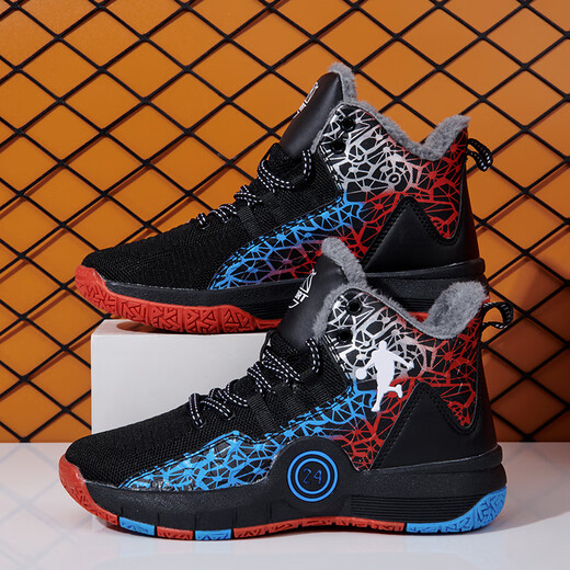 G.Duckkids Jungen Basketballschuhe für Winter plus Samt verdickte warme Kinder weiche Sohle Anti-Rutsch mittel- und großer Kinder-Laufschuhe Schockabsorbier- und Verschleißschuhe BG-Black und Blue 695m (nicht ausrutschen) 34 Größen