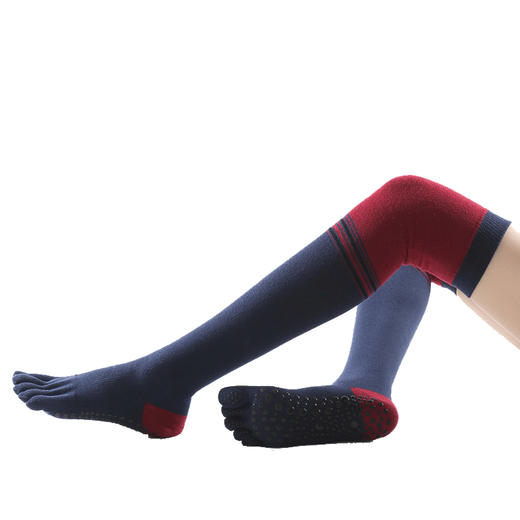 Zhe Rui over-the-knee yoga socks Pilates stockings split-toe socks warm non-slip fitness dance socks five-finger high socks for women over-the-knee style striped navy blue