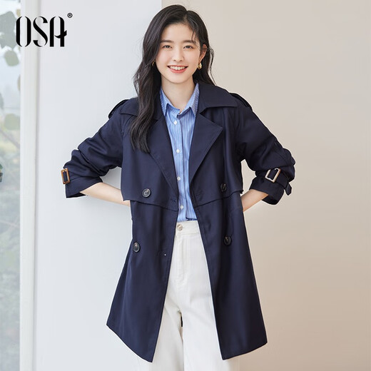 OSA (OSA) Spring Clothing 2025 New Short Trench Coat Women's Mid-Length British Style Small Jacket Trendy Coat Navy Blue XS