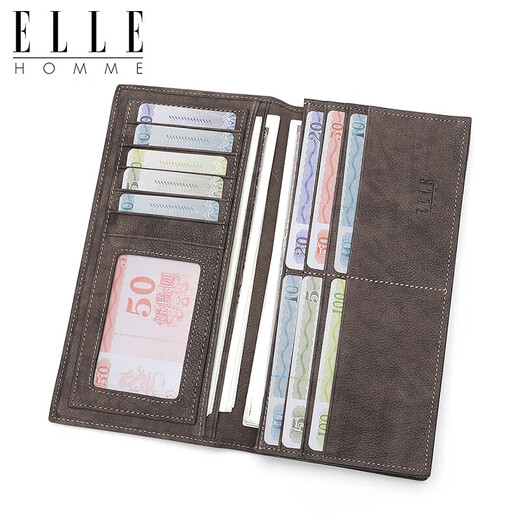 Billetera larga de los hombres de Elle Homme, clip de boletos multifunción de capas superior, estilo horizontal de moda 01612 regalo de cumpleaños
