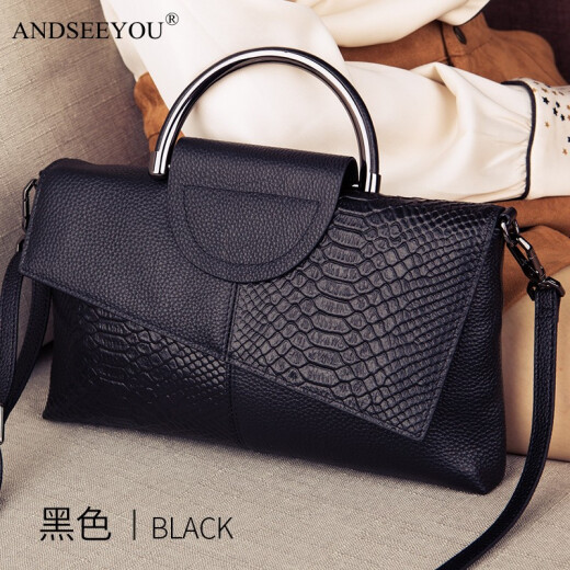 ANDSEEYOU品牌 女士手拿包 时尚软皮手拿包女大容量百搭手提包真皮单肩女包 黑色