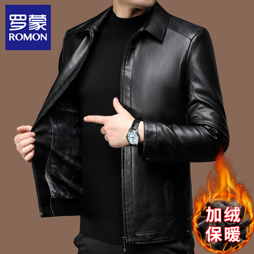 Chaqueta de cuero Luo Meng Chaqueta de cuero engrosada de terciopelo de otoño e invierno para hombres Chaqueta de papá para hombres de mediana edad y ancianos Terciopelo negro L (175)