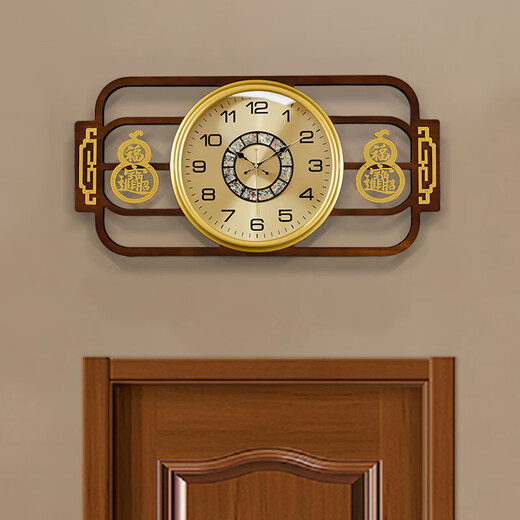 He Jiagong's new Chinese high-end solid wood light luxury wall clock living room fashionable wall hanging mute watch home simple and atmospheric quartz clock horizontal version LT-6197 shell disk horizontal version LT-6197