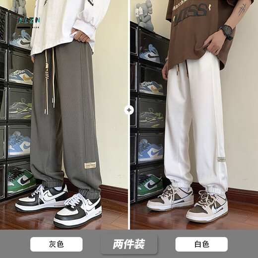 RLZN胖子大码休闲裤子男夏秋季宽松大码垂感重磅束脚运动裤子休闲长裤 K1049黑色 M 90-115斤