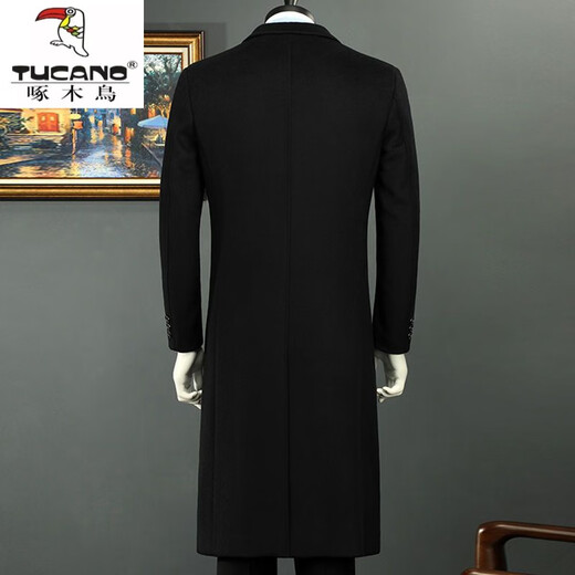 Woodpecker (TUCANO) men's coat men's long middle-aged knee-high suit collar Korean style autumn and winter windbreaker woolen high-end brand coat black long 2XL 125-140Jin Jin equals 0.5 kg