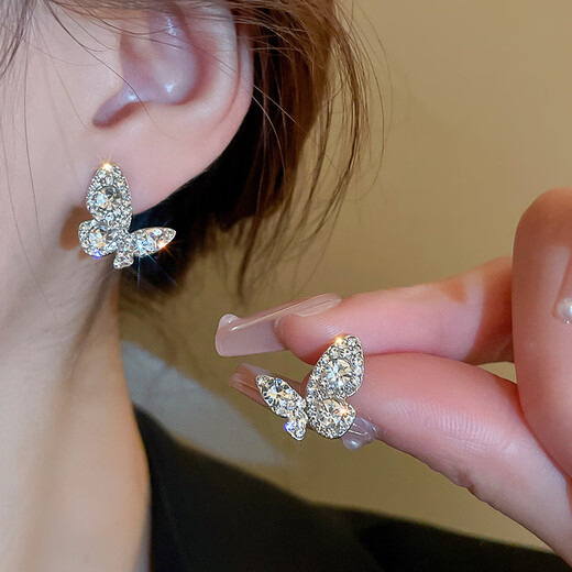 Bo Na Ling earrings for women niche pearl versatile earrings temperament light luxury high-end niche silver needle earrings birthday holiday gift silver full diamond butterfly earrings a pair